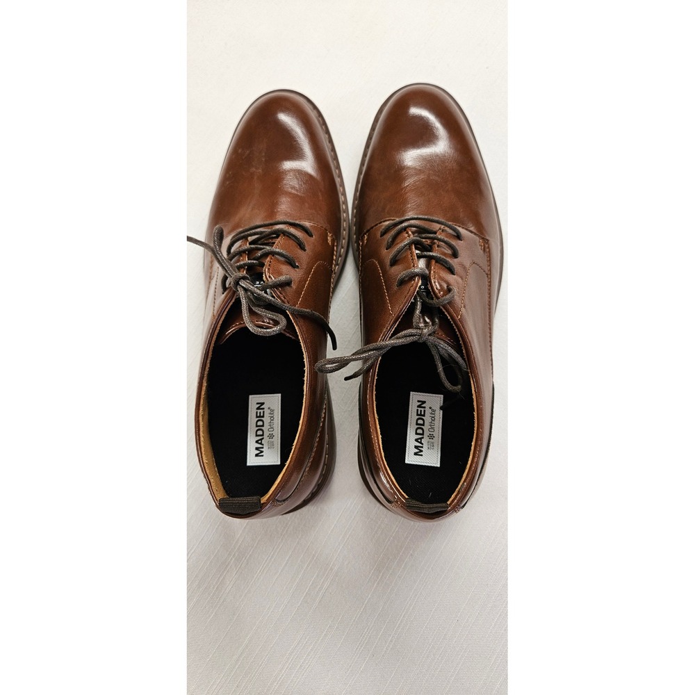 Madden Mens Ortholite Cognac Brown Derby Dress Shoes Size 8.5 Lace Up Business